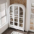 Famapy Display Bookcase with Solid Wood Legs and Glass Doors Cabinet Curio