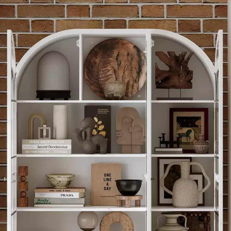 Bibliothèque d'exposition Famapy avec pieds en bois massif et portes vitrées Meuble vitrine