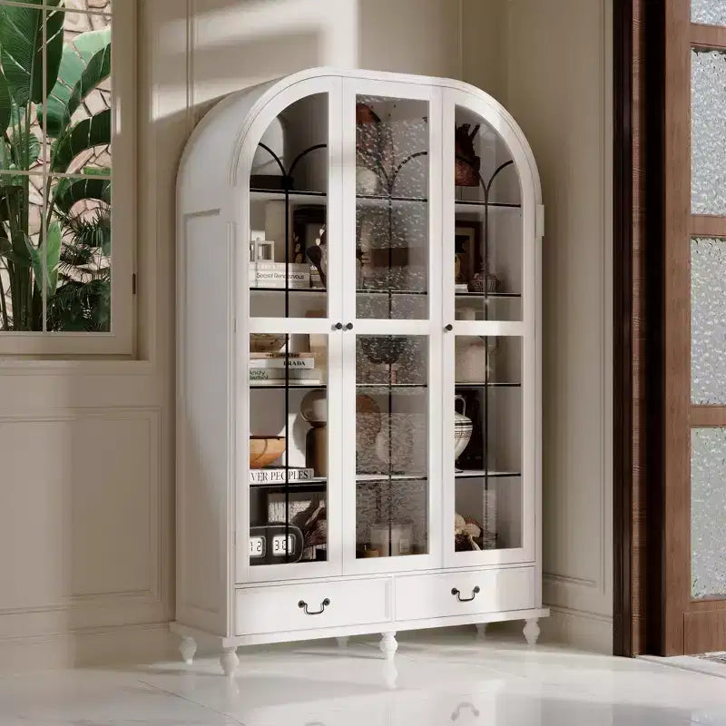 Bibliothèque d'exposition Famapy avec pieds en bois massif et portes vitrées Meuble vitrine