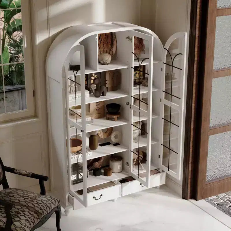 Bibliothèque d'exposition Famapy avec pieds en bois massif et portes vitrées Meuble vitrine