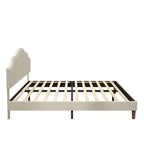Cadre de lit plateforme rembourré Queen/King Size avec tête de lit réglable, tissu de lin capitonné, pas besoin de sommier tapissier, beige-ModernLuxe