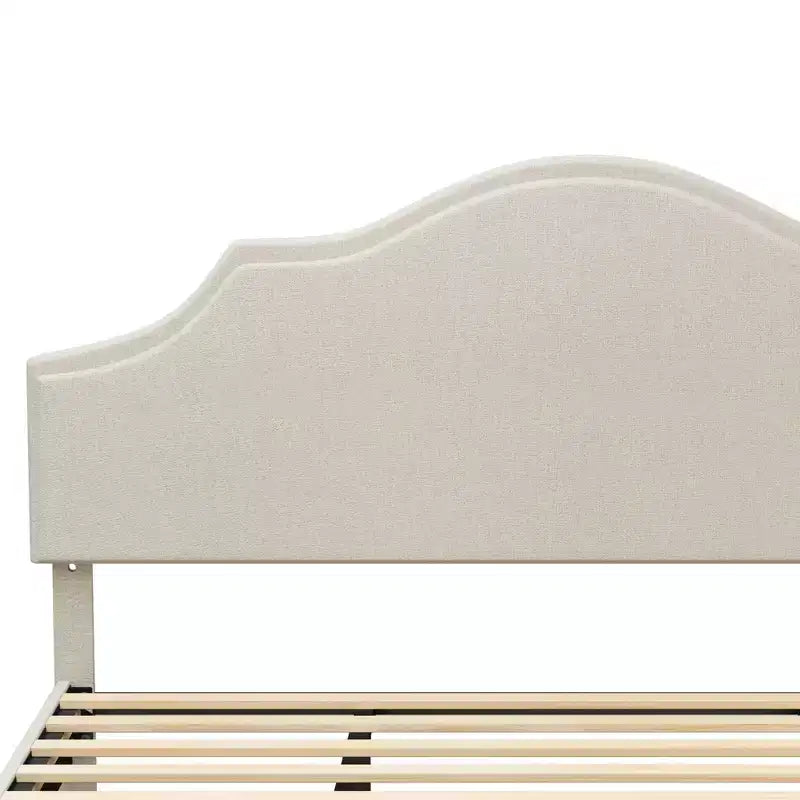 Cadre de lit plateforme rembourré Queen/King Size avec tête de lit réglable, tissu de lin capitonné, pas besoin de sommier tapissier, beige-ModernLuxe