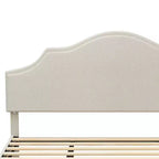 Cadre de lit plateforme rembourré Queen/King Size avec tête de lit réglable, tissu de lin capitonné, pas besoin de sommier tapissier, beige-ModernLuxe