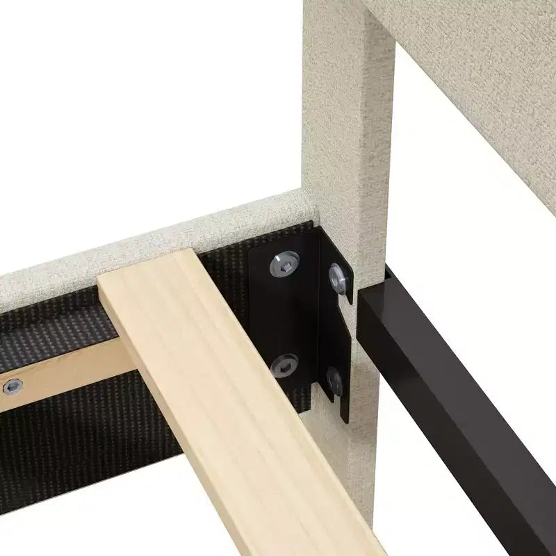 Cadre de lit plateforme rembourré Queen/King Size avec tête de lit réglable, tissu de lin capitonné, pas besoin de sommier tapissier, beige-ModernLuxe
