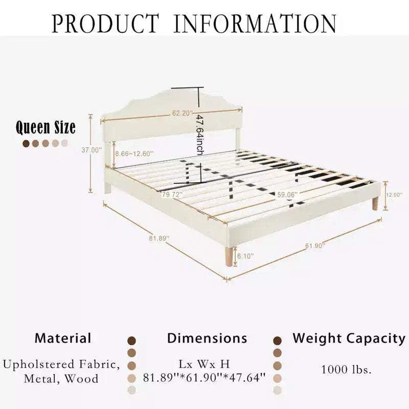 Cadre de lit plateforme rembourré Queen/King Size avec tête de lit réglable, tissu de lin capitonné, pas besoin de sommier tapissier, beige-ModernLuxe