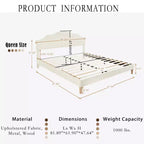Cadre de lit plateforme rembourré Queen/King Size avec tête de lit réglable, tissu de lin capitonné, pas besoin de sommier tapissier, beige-ModernLuxe
