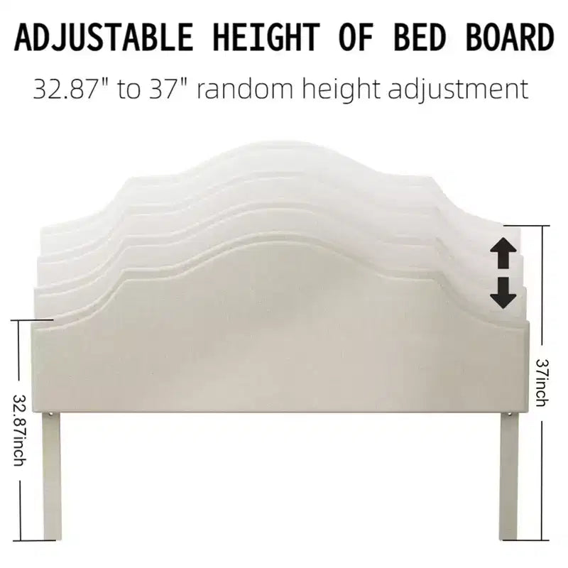 Cadre de lit plateforme rembourré Queen/King Size avec tête de lit réglable, tissu de lin capitonné, pas besoin de sommier tapissier, beige-ModernLuxe