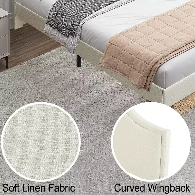Cadre de lit plateforme rembourré Queen/King Size avec tête de lit réglable, tissu de lin capitonné, pas besoin de sommier tapissier, beige-ModernLuxe