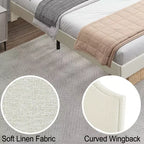 Cadre de lit plateforme rembourré Queen/King Size avec tête de lit réglable, tissu de lin capitonné, pas besoin de sommier tapissier, beige-ModernLuxe