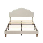 Cadre de lit plateforme rembourré Queen/King Size avec tête de lit réglable, tissu de lin capitonné, pas besoin de sommier tapissier, beige-ModernLuxe