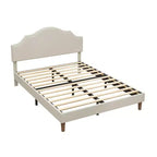 Cadre de lit plateforme rembourré Queen/King Size avec tête de lit réglable, tissu de lin capitonné, pas besoin de sommier tapissier, beige-ModernLuxe