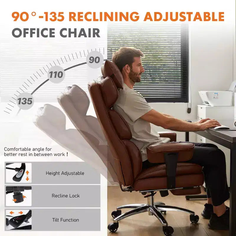 Fauteuil de bureau de direction Bestier, fauteuil de bureau en cuir PU grand et haut avec repose-pieds et soutien lombaire, hauteur inclinable réglable