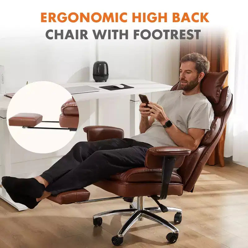 Fauteuil de bureau de direction Bestier, fauteuil de bureau en cuir PU grand et haut avec repose-pieds et soutien lombaire, hauteur inclinable réglable