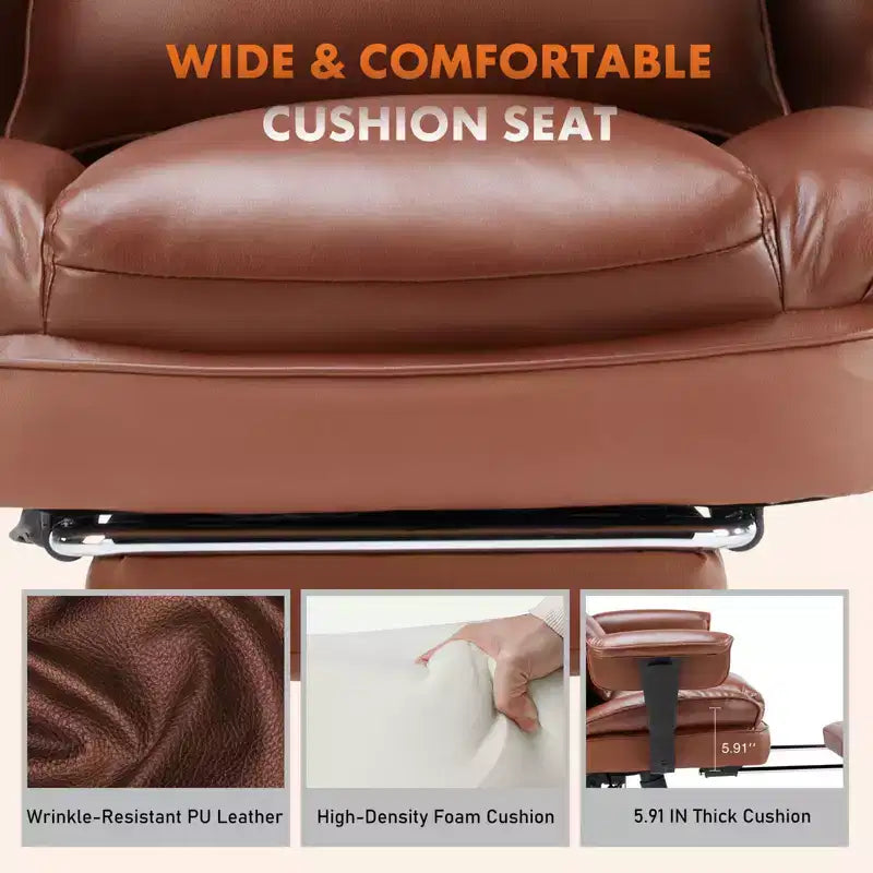 Fauteuil de bureau de direction Bestier, fauteuil de bureau en cuir PU grand et haut avec repose-pieds et soutien lombaire, hauteur inclinable réglable