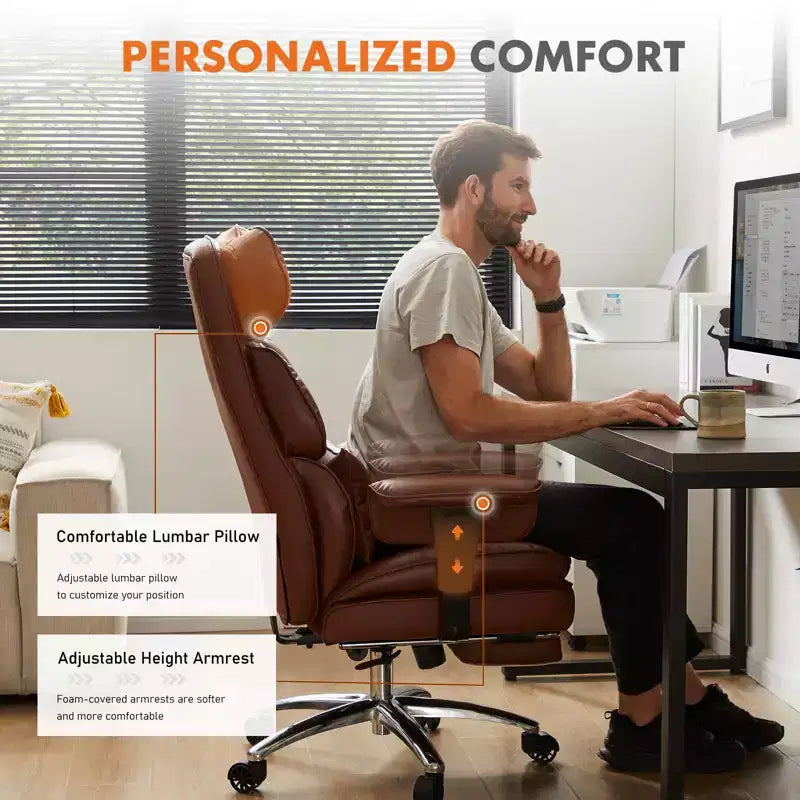 Fauteuil de bureau de direction Bestier, fauteuil de bureau en cuir PU grand et haut avec repose-pieds et soutien lombaire, hauteur inclinable réglable