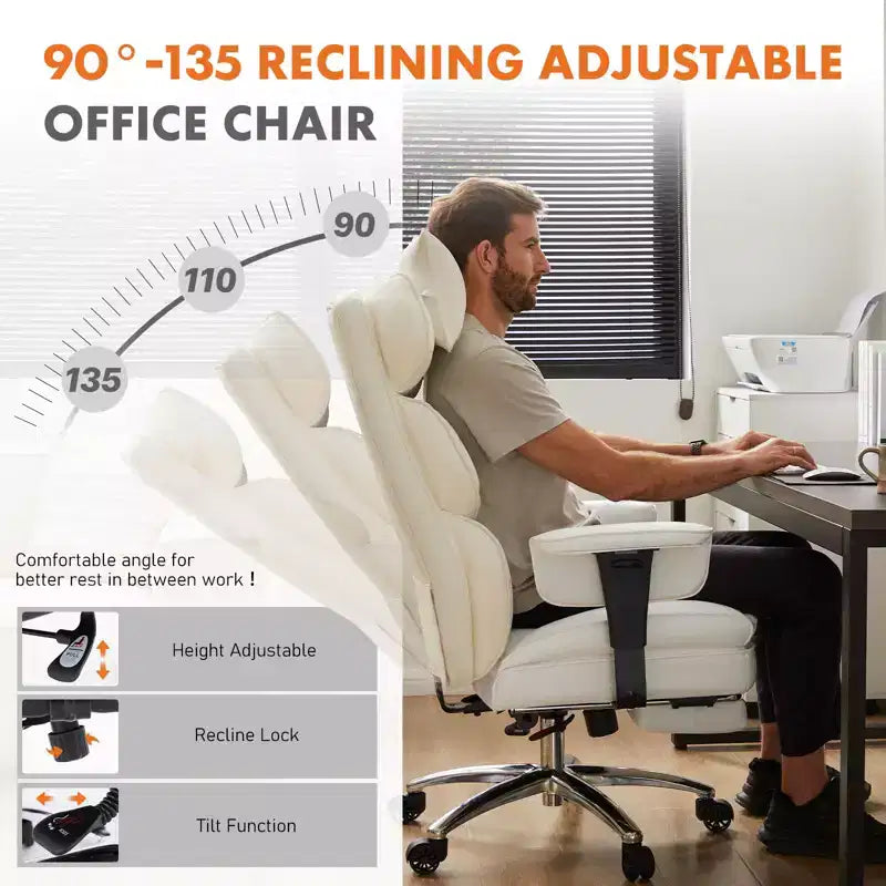 Fauteuil de bureau de direction Bestier, fauteuil de bureau en cuir PU grand et haut avec repose-pieds et soutien lombaire, hauteur inclinable réglable