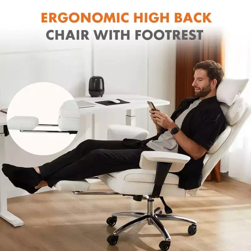 Fauteuil de bureau de direction Bestier, fauteuil de bureau en cuir PU grand et haut avec repose-pieds et soutien lombaire, hauteur inclinable réglable