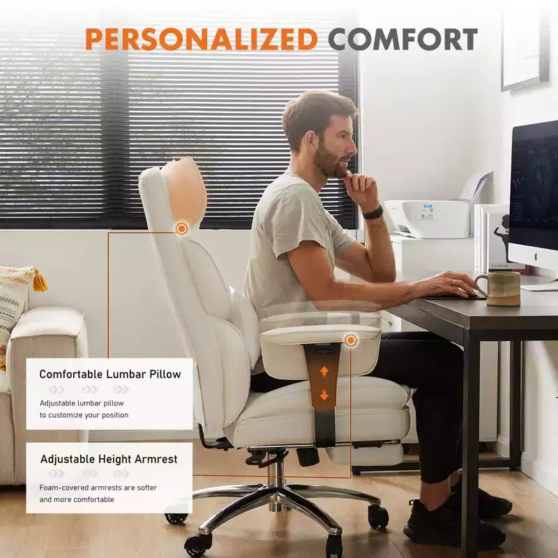 Fauteuil de bureau de direction Bestier, fauteuil de bureau en cuir PU grand et haut avec repose-pieds et soutien lombaire, hauteur inclinable réglable