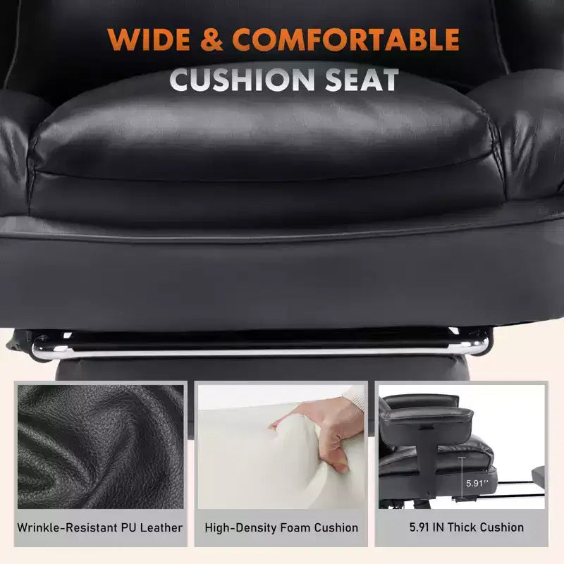 Fauteuil de bureau de direction Bestier, fauteuil de bureau en cuir PU grand et haut avec repose-pieds et soutien lombaire, hauteur inclinable réglable