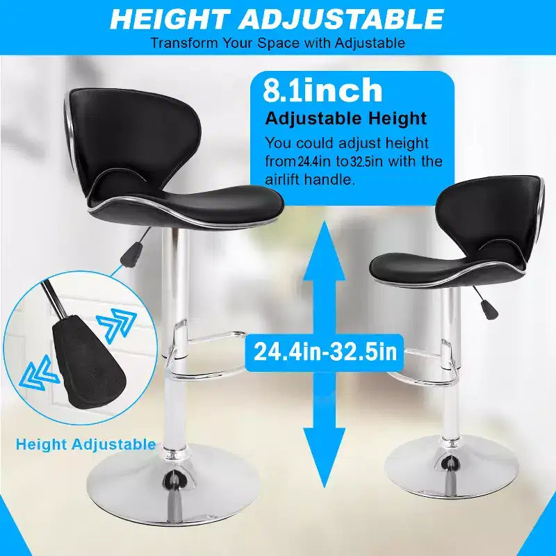 Lot de 2 tabourets de bar BestMassage avec dossier et repose-pieds, tabourets de cuisine modernes pour îlot central