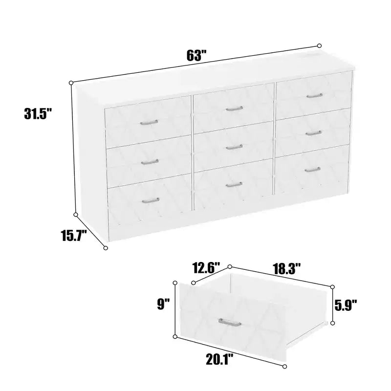 Commode à 9 tiroirs pour chambre à coucher, commode moderne avec prise électrique, grands tiroirs, pour salon, couloir