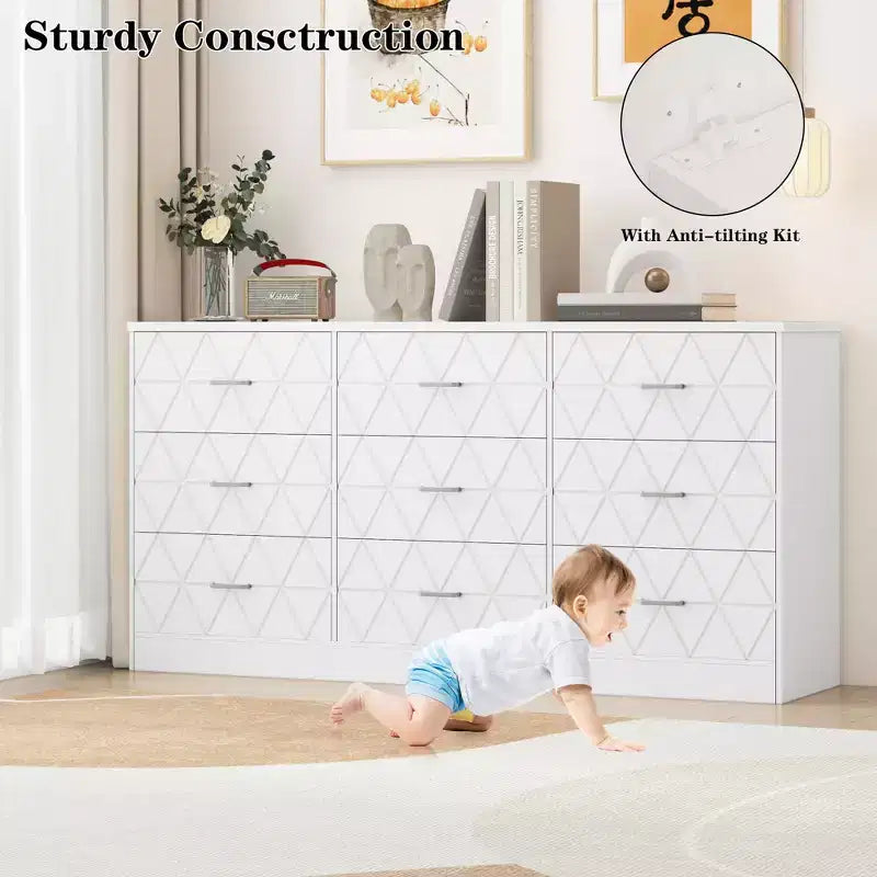 Commode à 9 tiroirs pour chambre à coucher, commode moderne avec prise électrique, grands tiroirs, pour salon, couloir