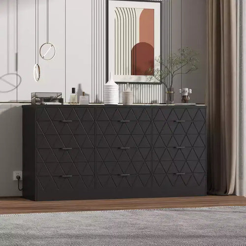 63 Dresser for Bedroom, 9 Drawer Dresser, Modern Dresser for Bedroom Organize, with Power Outlet, Wide Drawer, for Living Room, Hallway