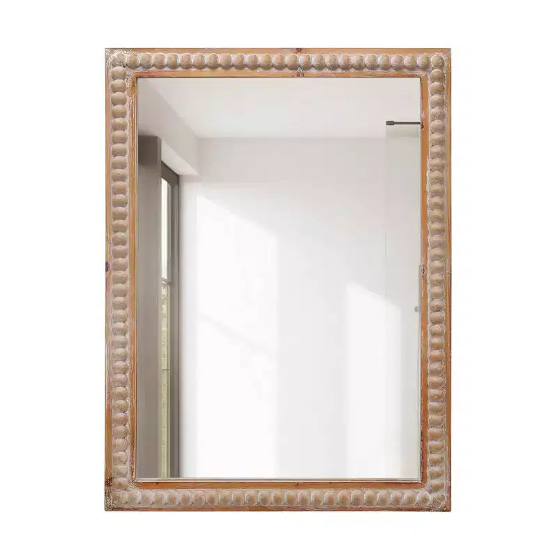 MAYEERTY 30 Wood Framed Decor Mirror Wall Mounted Rectangle Mirror for Bathroom Vanity Living Room Bedroom with Beading