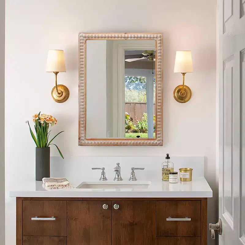 MAYEERTY Miroir mural rectangulaire 30 avec cadre en bois pour salle de bain, meuble-lavabo, salon, chambre avec perles