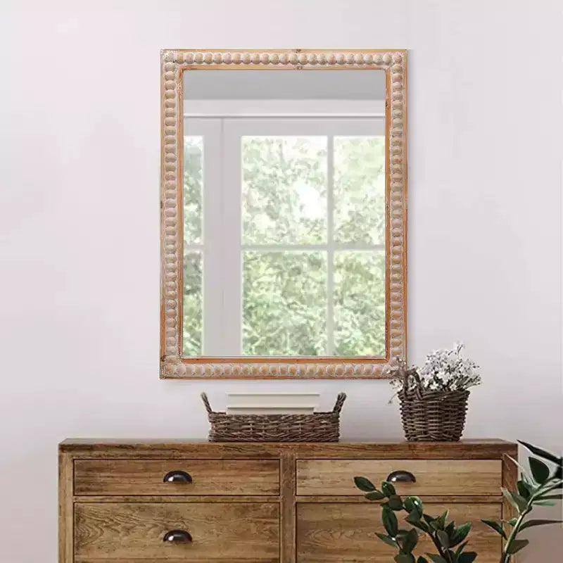 MAYEERTY Miroir mural rectangulaire 30 avec cadre en bois pour salle de bain, meuble-lavabo, salon, chambre avec perles