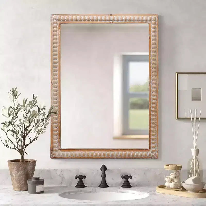 MAYEERTY Miroir mural rectangulaire 30 avec cadre en bois pour salle de bain, meuble-lavabo, salon, chambre avec perles
