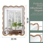 MAYEERTY Miroir décoratif 30 x 40 Cadre en bois massif Rectangle ondulé pour Chambre Salle de bain Salon Bois naturel