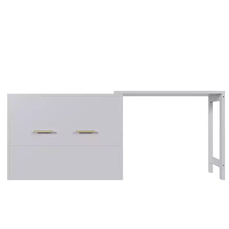 Lit escamotable format jumeau avec coussin pliable, lit coffre escamotable peu encombrant avec bureau à position réglable, Blanc/Gris - ModernLuxe