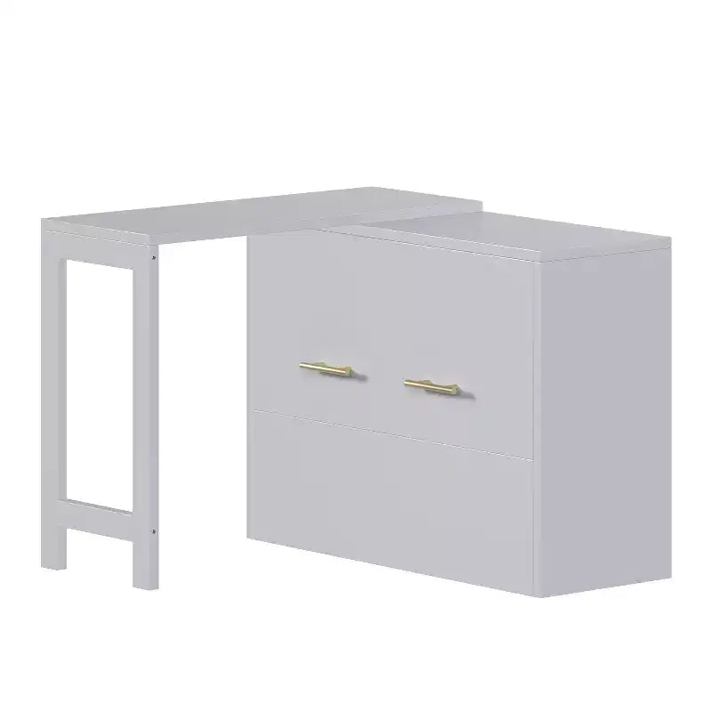 Lit escamotable format jumeau avec coussin pliable, lit coffre escamotable peu encombrant avec bureau à position réglable, Blanc/Gris - ModernLuxe