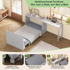 Lit escamotable format jumeau avec coussin pliable, lit coffre escamotable peu encombrant avec bureau à position réglable, Blanc/Gris - ModernLuxe