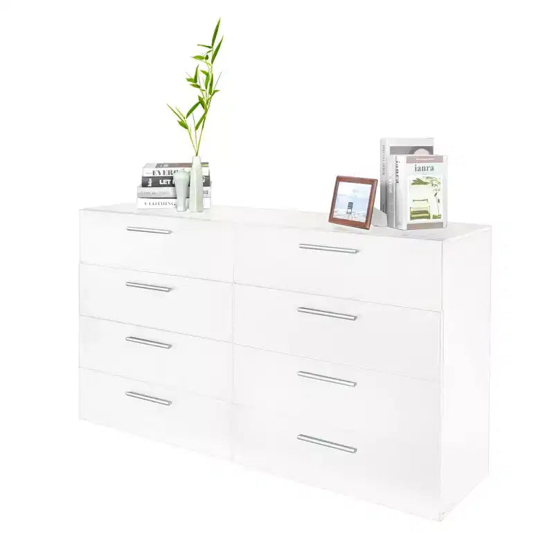 Karl Home 8-Drawer White Particle Board 47.24in. W Chest of Drawer