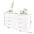 Commode Karl Home à 8 tiroirs en panneaux de particules blancs de 120 cm de large