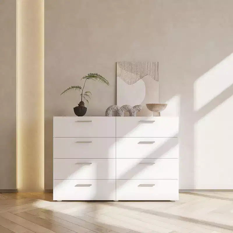 Commode Karl Home à 8 tiroirs en panneaux de particules blancs de 120 cm de large