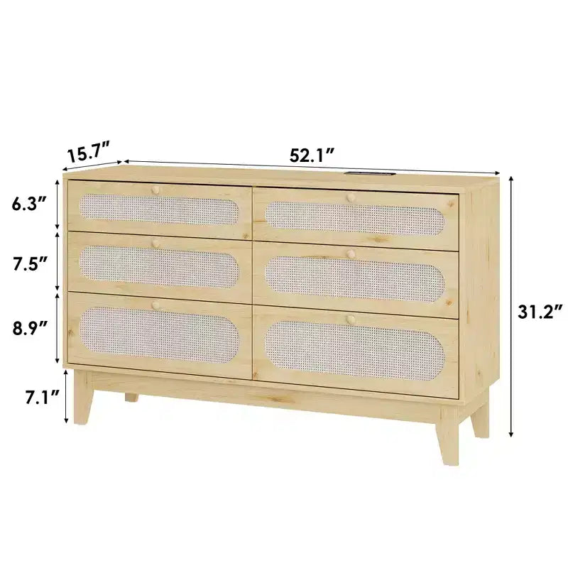 Commode de rangement de chambre à coucher, commode de placard moderne et naturelle avec poignées et pieds en bois, équipée de kits anti-basculement