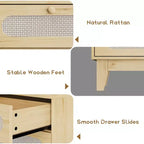 Commode de rangement de chambre à coucher, commode de placard moderne et naturelle avec poignées et pieds en bois, équipée de kits anti-basculement