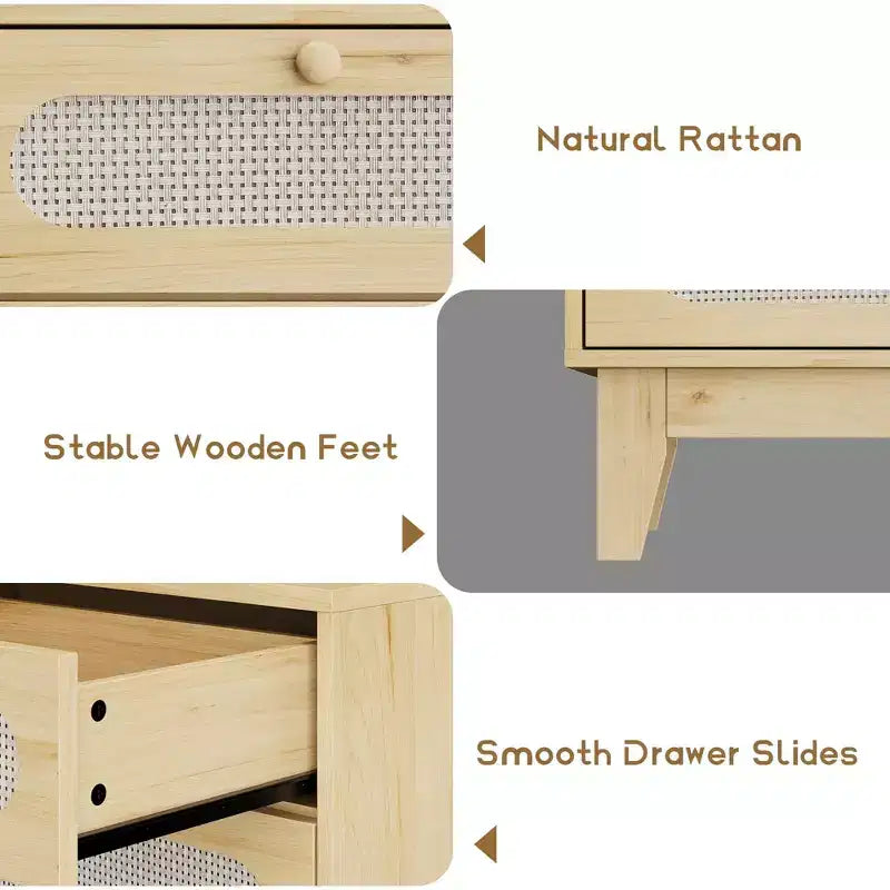 Commode de rangement de chambre à coucher, commode de placard moderne et naturelle avec poignées et pieds en bois, équipée de kits anti-basculement