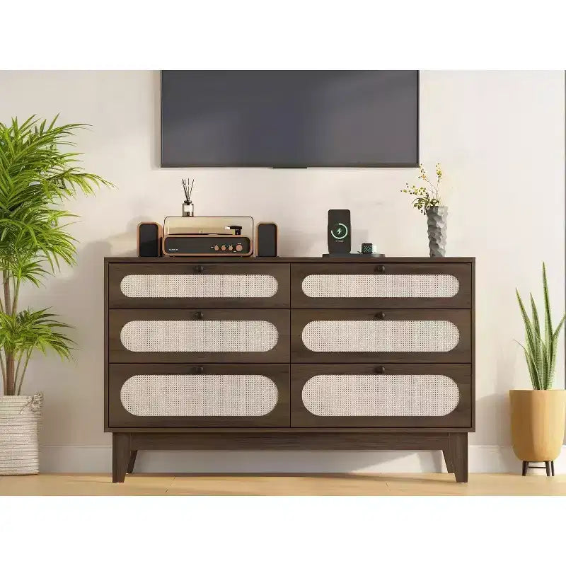 Commode de rangement de chambre à coucher, commode de placard moderne et naturelle avec poignées et pieds en bois, équipée de kits anti-basculement