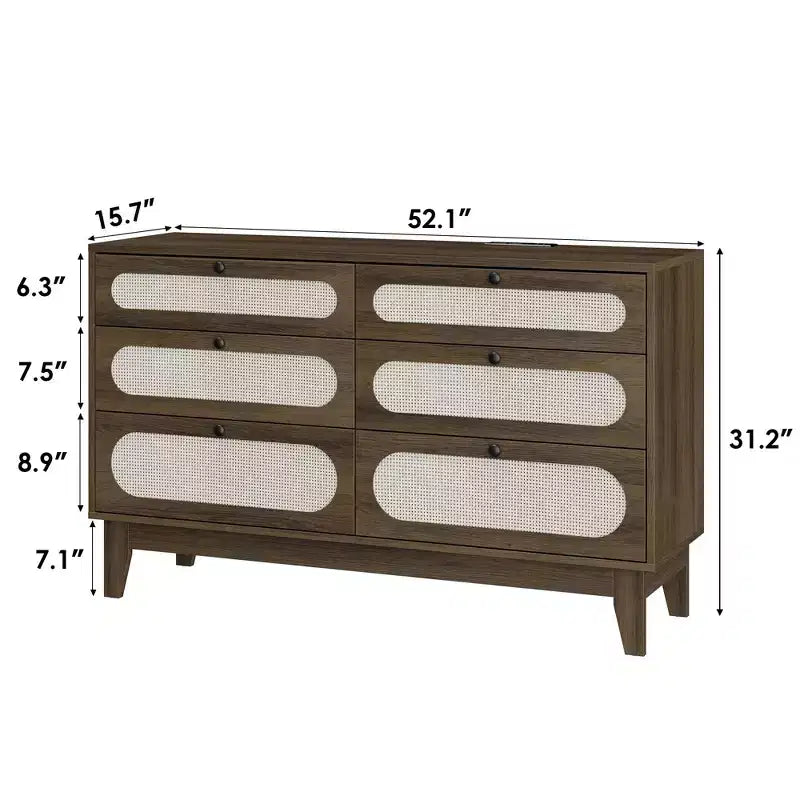 Commode de rangement de chambre à coucher, commode de placard moderne et naturelle avec poignées et pieds en bois, équipée de kits anti-basculement