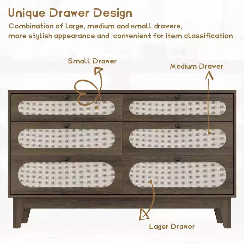Commode de rangement de chambre à coucher, commode de placard moderne et naturelle avec poignées et pieds en bois, équipée de kits anti-basculement