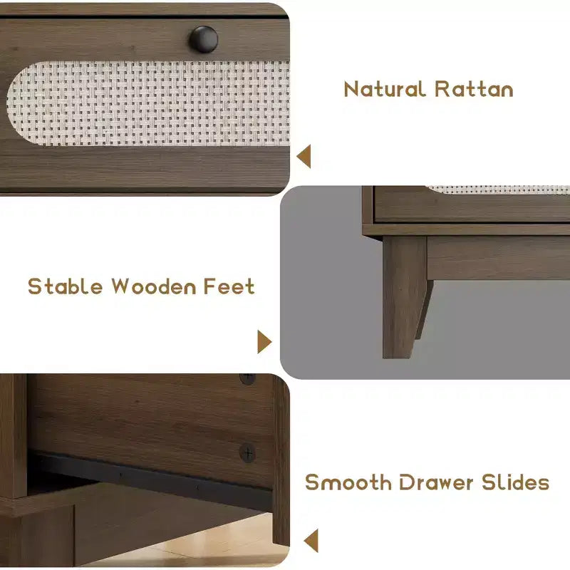 Commode de rangement de chambre à coucher, commode de placard moderne et naturelle avec poignées et pieds en bois, équipée de kits anti-basculement