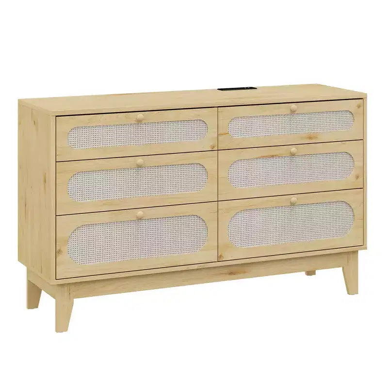 Commode de rangement de chambre à coucher, commode de placard moderne et naturelle avec poignées et pieds en bois, équipée de kits anti-basculement