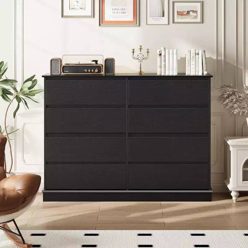 CuisinSmart Commode 8 tiroirs pour chambre à coucher, Commode avec tiroirs profonds, Commode horizontale en bois pour salon, couloir, chambre d'enfant