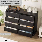 CuisinSmart Commode 8 tiroirs pour chambre à coucher, Commode avec tiroirs profonds, Commode horizontale en bois pour salon, couloir, chambre d'enfant