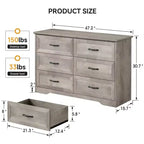 Commode à 5 ou 6 tiroirs, commode de style rustique avec poignées en métal, organiseur de rangement moderne avec dispositif anti-basculement, commode haute en bois