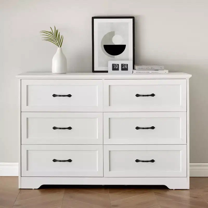 Commode à 5 ou 6 tiroirs, commode de style rustique avec poignées en métal, organiseur de rangement moderne avec dispositif anti-basculement, commode haute en bois